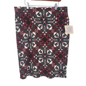 LuLaRoe Cassie Skirt 3XL Womens Plus Size Red Black Grey Geometric Pull On NWT